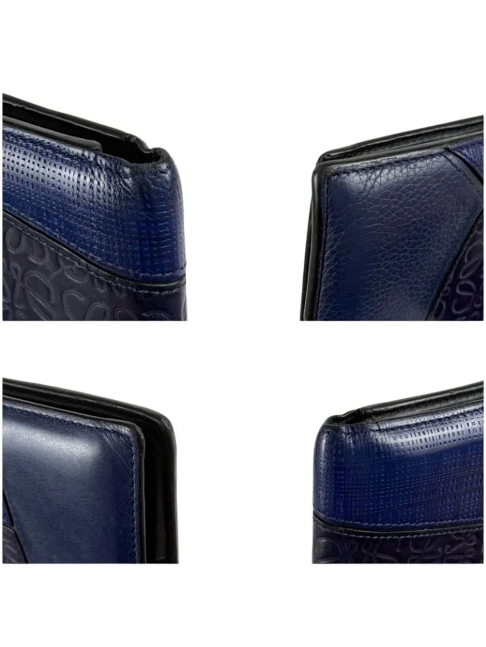 Loewe Puzzle Tricolor Compact Wallet Bifold Navy Anagram Logo Leather